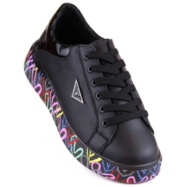 Pantofi din piele pe platformă colorată Filippo W PAW462A, negru 1