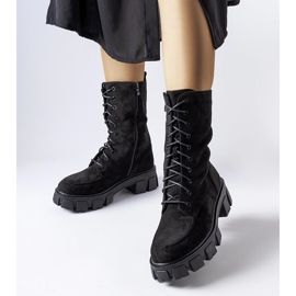 Muncitori din piele ecologică neagră cu benzi Ines negru 1