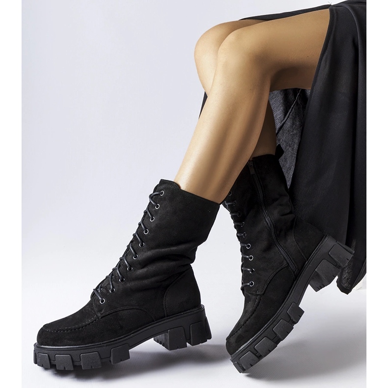 Muncitori din piele ecologică neagră cu benzi Ines negru 2