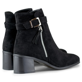 Botine negre cu toc mic, cu cataramă negru 2