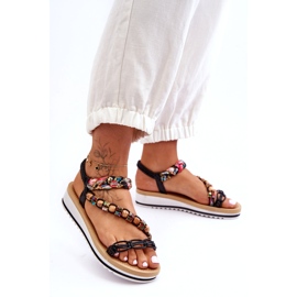 Sandale confortabile pentru femei pentru femei cu mărgele negre negru 4