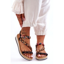 Sandale confortabile pentru femei pentru femei cu mărgele negre negru 3