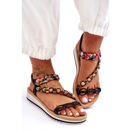 Sandale confortabile pentru femei pentru femei cu mărgele negre negru 1