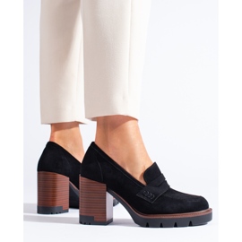 Pantofi cu toc înalt de damă Shelovet din piele intoarsa neagra negru 1