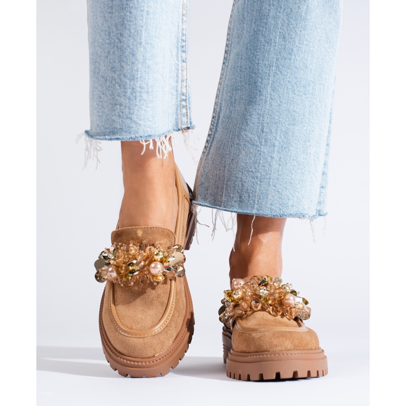 Mocasini de dama de piele intoarsa bej de la Shelovet 1