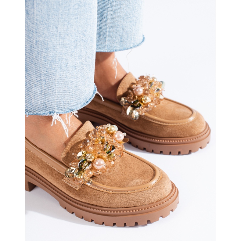 Mocasini de dama de piele intoarsa bej de la Shelovet 2