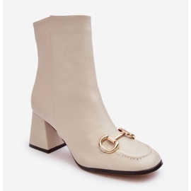 PH2 Botine cu toc inalt din piele Pamelinta bej cu decor 1