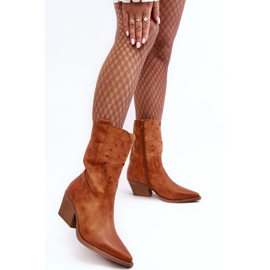 PH2 Cizme de cowboy cu toc jos din piele Ursuline Camel maro 1