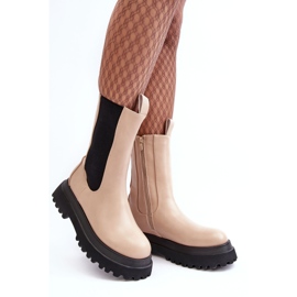 PS1 Botine de damă bej Beatrice cu platformă groasă 1 PS1 Botine de damă bej Beatrice cu platformă groasă 1