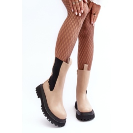 PS1 Botine de damă bej Beatrice cu platformă groasă 2