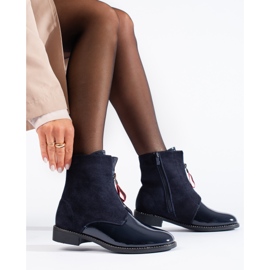 Botine de dama bleumarin cu toc plat de la Shelovet albastru 2