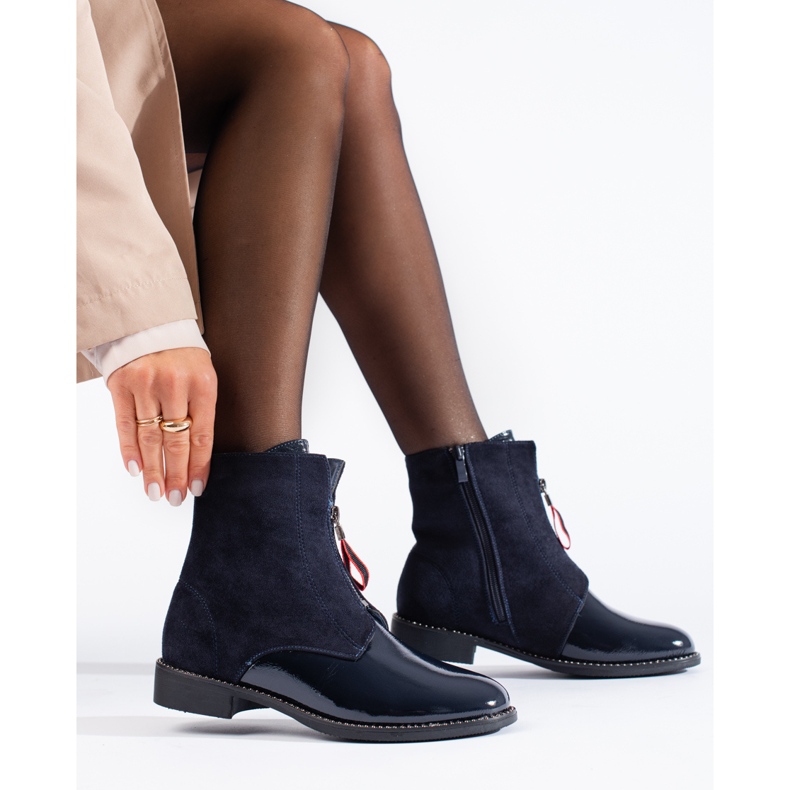Botine de dama bleumarin cu toc plat de la Shelovet albastru 2 Botine de dama bleumarin cu toc plat de la Shelovet albastru 2