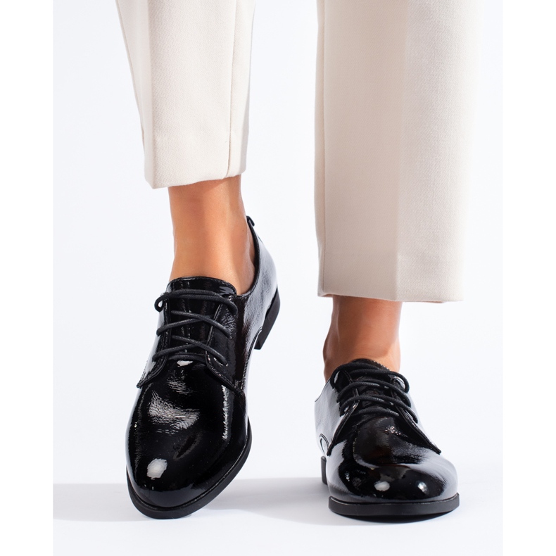 Oxford cu șireturi Shelovet de culoare neagră patentată negru 2