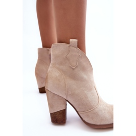 PS1 Cizme de cowboy din piele intoarsa pe toc inalt, de culoare bej deschis 2 PS1 Cizme de cowboy din piele intoarsa pe toc inalt, de culoare bej deschis 2