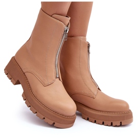 PS1 Botine Plate Piele Cu Fermoar Camel Vimal bej 9