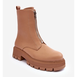 PS1 Botine Plate Piele Cu Fermoar Camel Vimal bej 1