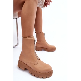 PS1 Botine Plate Piele Cu Fermoar Camel Vimal bej 8