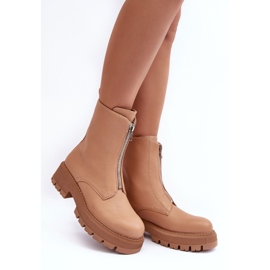 PS1 Botine Plate Piele Cu Fermoar Camel Vimal bej 3