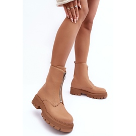 PS1 Botine Plate Piele Cu Fermoar Camel Vimal bej 5