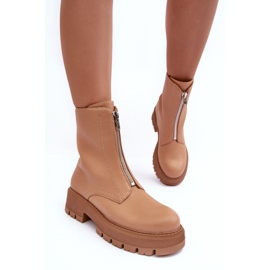 PS1 Botine Plate Piele Cu Fermoar Camel Vimal bej 6
