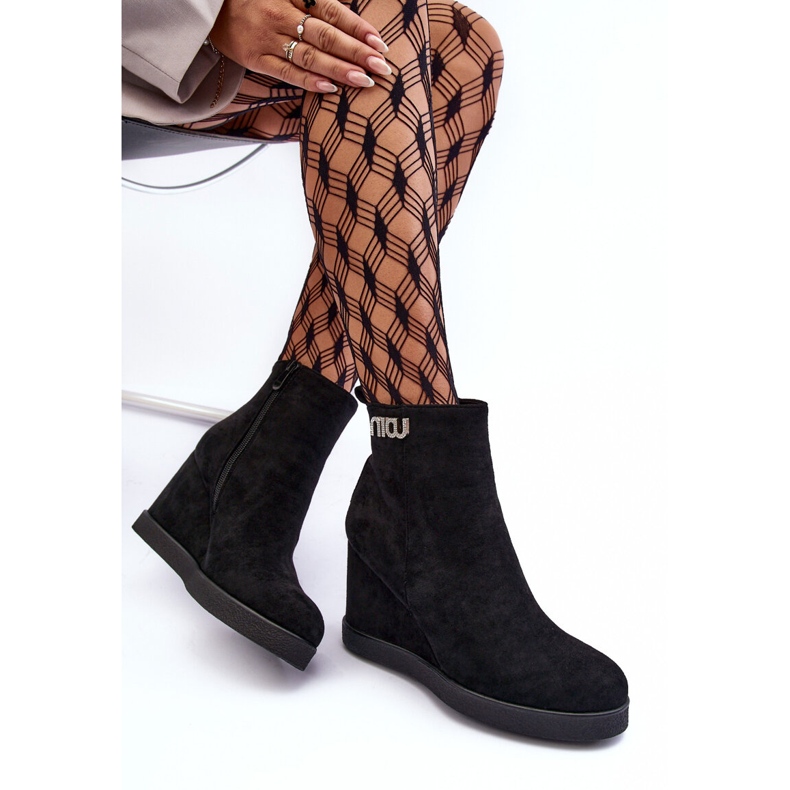 PS1 Botine Izolate Din piele intoarsa Cu Decorat, Vere Negru 1