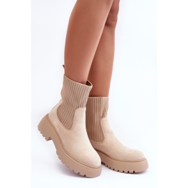 PS1 Botine din piele intoarsa cu ciorap pe platforma si toc plat, bej Rewam 2