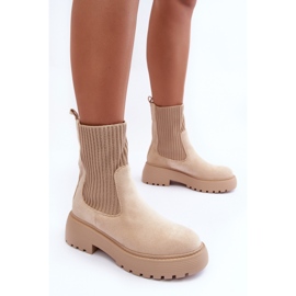 PS1 Botine din piele intoarsa cu ciorap pe platforma si toc plat, bej Rewam 6