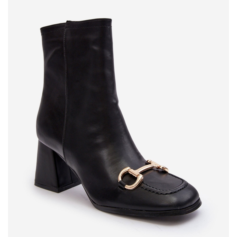 PH2 Botine Piele Toc Inalt Cu Decorat, Pamelinta Neagra negru 1