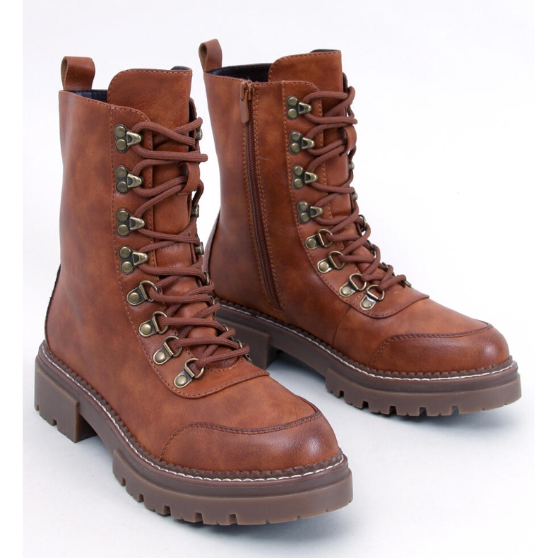 Botine cu siret Makare Camel maro 1