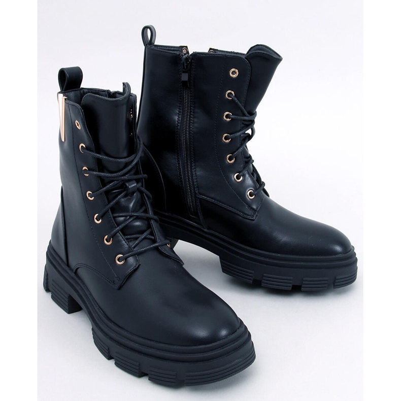 Botine militare Clend Black cu șireturi negru 1