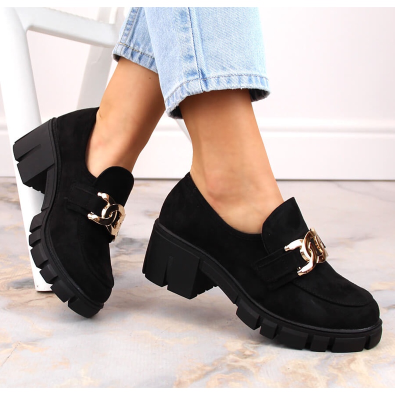 Mocasini de dama Vinceza din piele intoarsa neagra cu toc inalt negru 2