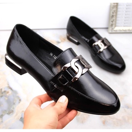 Pantofi de dama negri lacuiti cu toc plat, Sergio Leone MK732 negru 1