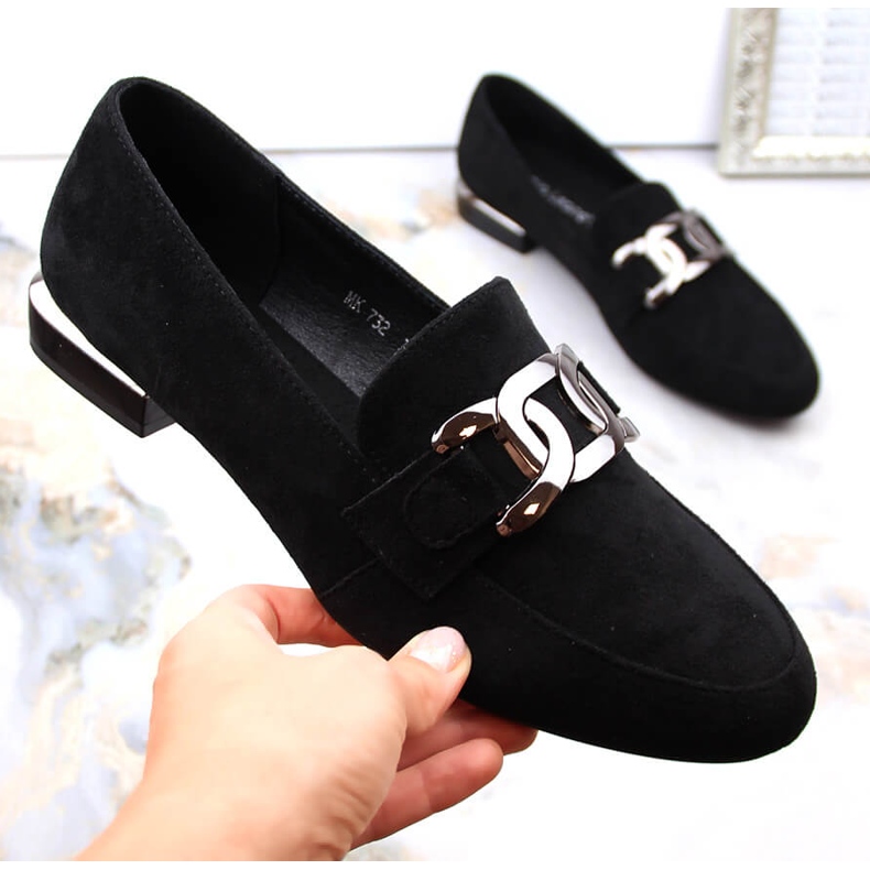 Pantofi dama din piele intoarsa cu lant, negri Sergio Leone MK732 negru 1