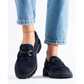 Mocasini de dama Shelovet bleumarin din piele intoarsa albastru 1