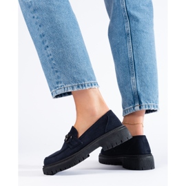 Mocasini de dama Shelovet bleumarin din piele intoarsa albastru 2