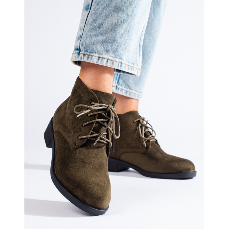 Botine Shelovet verzi din piele intoarsa cu siret verde 1