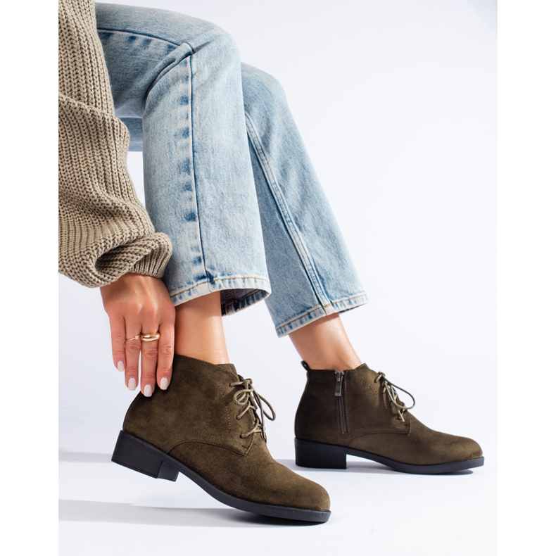 Botine Shelovet verzi din piele intoarsa cu siret verde 2