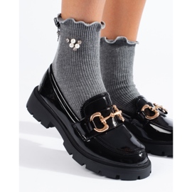 Mocasini negri patentați cu cataramă Shelovet aurie negru 2