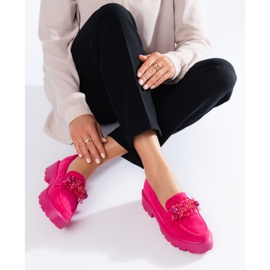 Mocasini de dama Shelovet din piele intoarsa fucsia roz 2