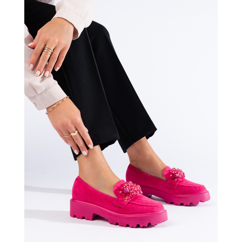 Mocasini de dama Shelovet din piele intoarsa fucsia roz 1