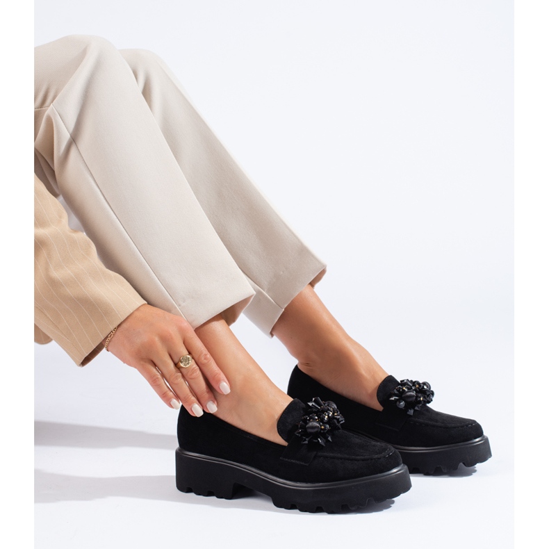 Mocasini de dama de piele intoarsa neagra Shelovet negru 1