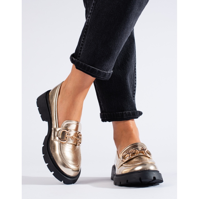 Mocasini Shelovet aurii cu talpa groasa de aur 2