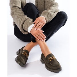 Mocasini de dama Shelovet de piele intoarsa verde inchis negru 2