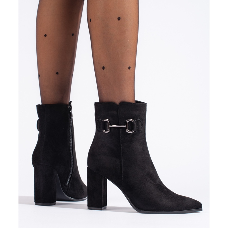 Botine negre cu toc Shelovet din piele intoarsa negru 1