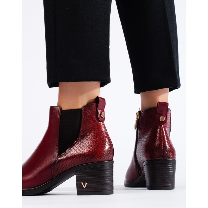 W. Potocki Botine de damă cu toc înalt burgundy de la Potocki roșu 2