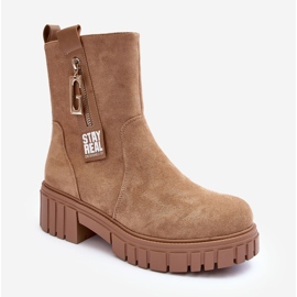 Cizme plate dama Massive Suede Bej Lunai 2