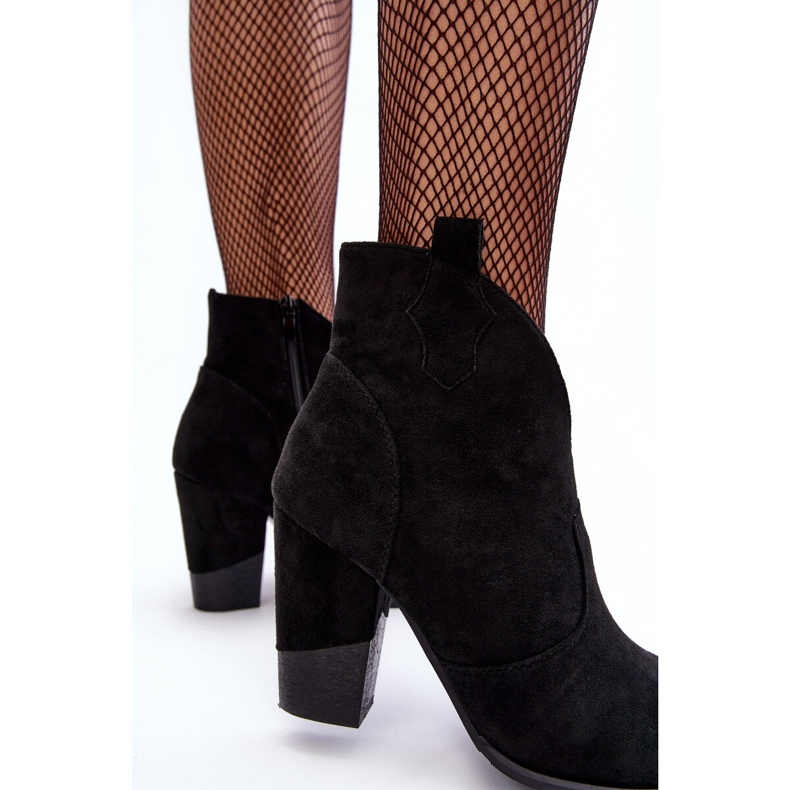 PS1 Cizme de cowboy din piele intoarsa pe un tanner negru cu toc inalt 1