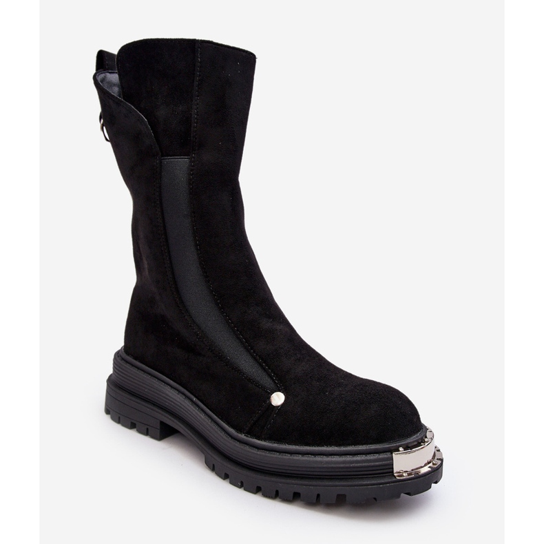 PS1 Cizme plate izolate din piele intoarsa Neagra Palimra negru 2