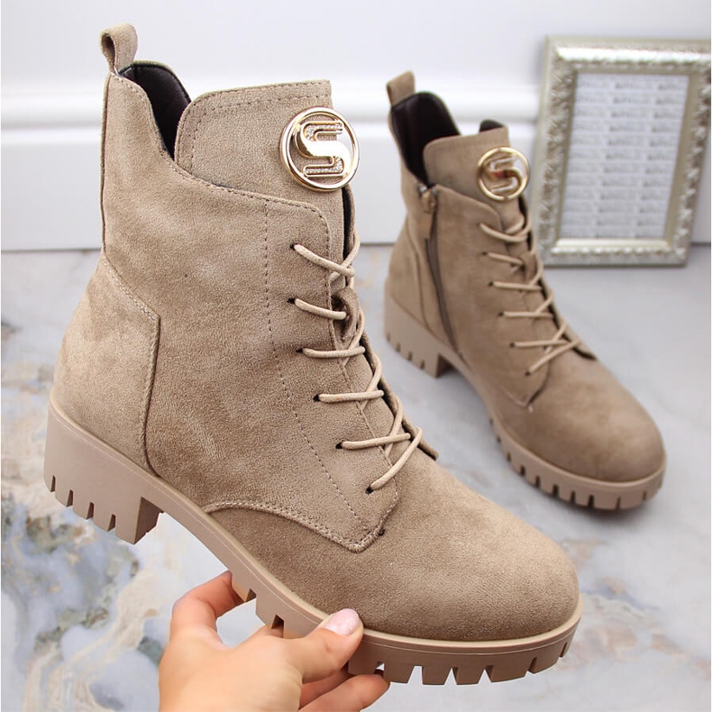 M. DASZYŃSKI Cizme din piele intoarsa pe toc inalt si platforma, izolate bej M.Daszyński MR1813-38 2