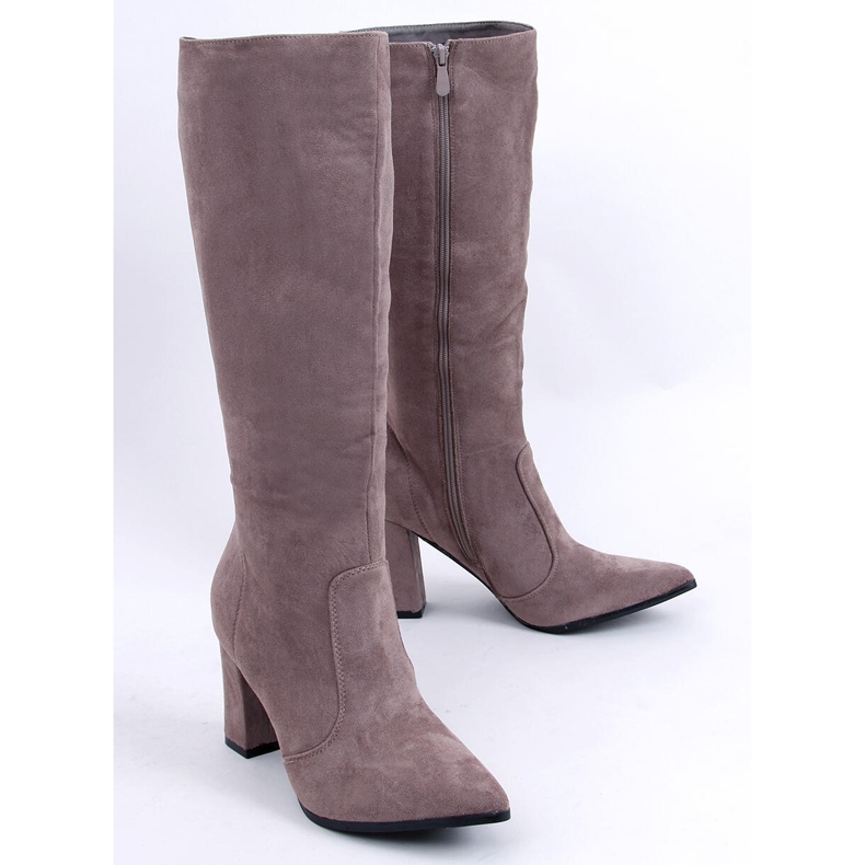 Cizme Farrah Khaki din piele intoarsa cu toc bej 1 Cizme Farrah Khaki din piele intoarsa cu toc bej 1